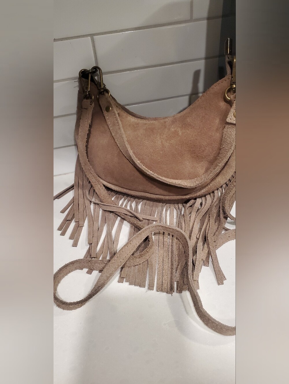 Marlon Firenze Suede Shoulder Bag with Bottom Fringe